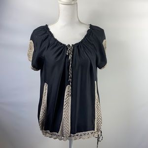 BCBG maxazria silk crochet blouse